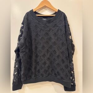 Ruti long-sleeve knit sweater black women XL diamond pattern sheer sleeves